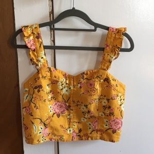 Floral yellow crop tank